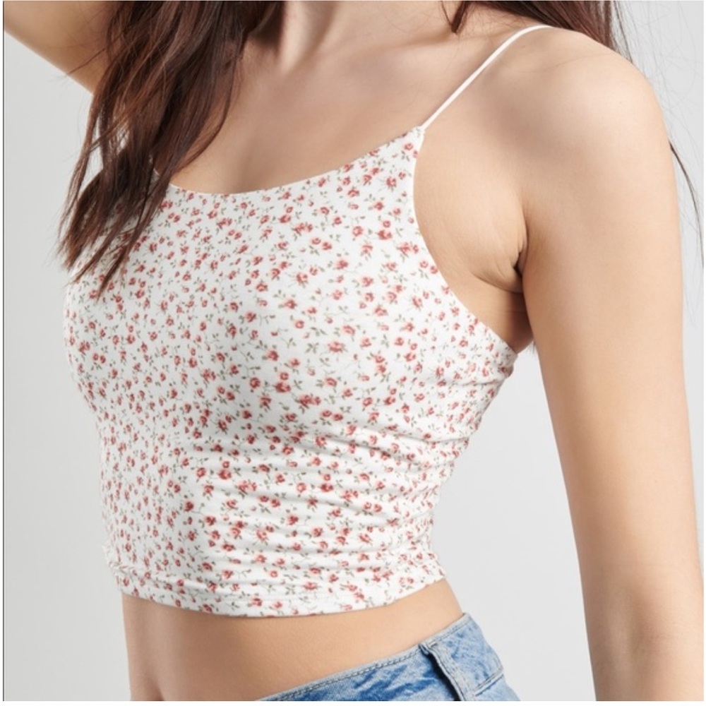 Garage White Cropped Camisole with Red Floral Print size Small